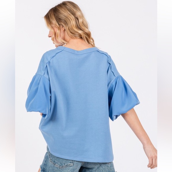 Fabulous Contrast Solid Balloon Sleeve Top - Picture 5 of 6